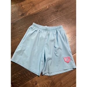 Ksubi Mens Athletic Shorts Light Blue Pink Logo Patch Elastic Waist Medium